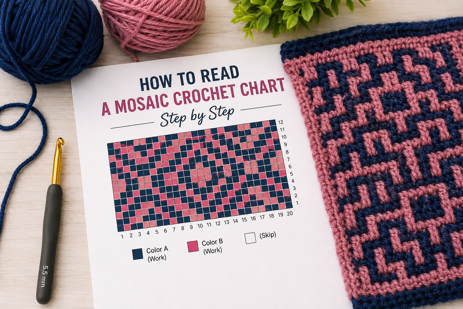 How to Read a Mosaic Crochet Chart Step by Step