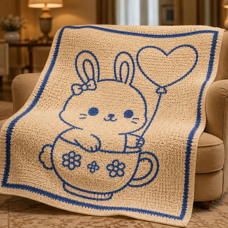 Bunny Teacup Mosaic Crochet Pattern - Mosaic Crochet PDF Pattern