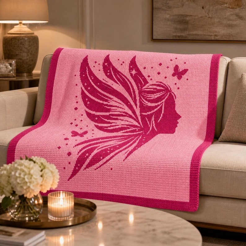 Fairy Mosaic Crochet Blanket Pattern - Butterfly Silhouette - Mosaic Crochet PDF Pattern