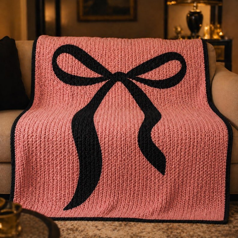 Pink Bow Mosaic Crochet Blanket Pattern - Mosaic Crochet PDF Pattern