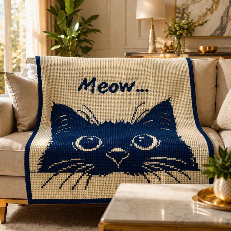 Cat Mosaic Crochet Blanket Pattern - Mosaic Crochet PDF Pattern