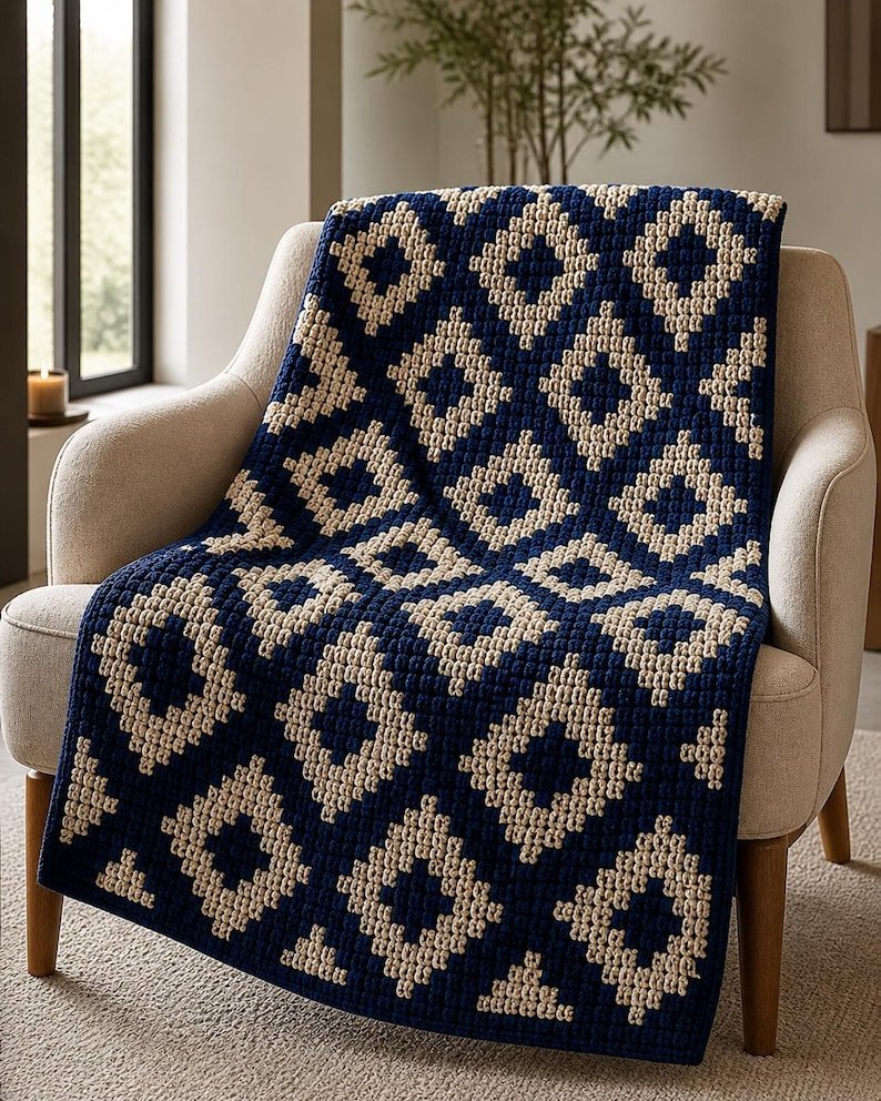 Mosaic Crochet Blanket Pattern PDF - Diamond Eye Afghan - Mosaic Crochet PDF Pattern