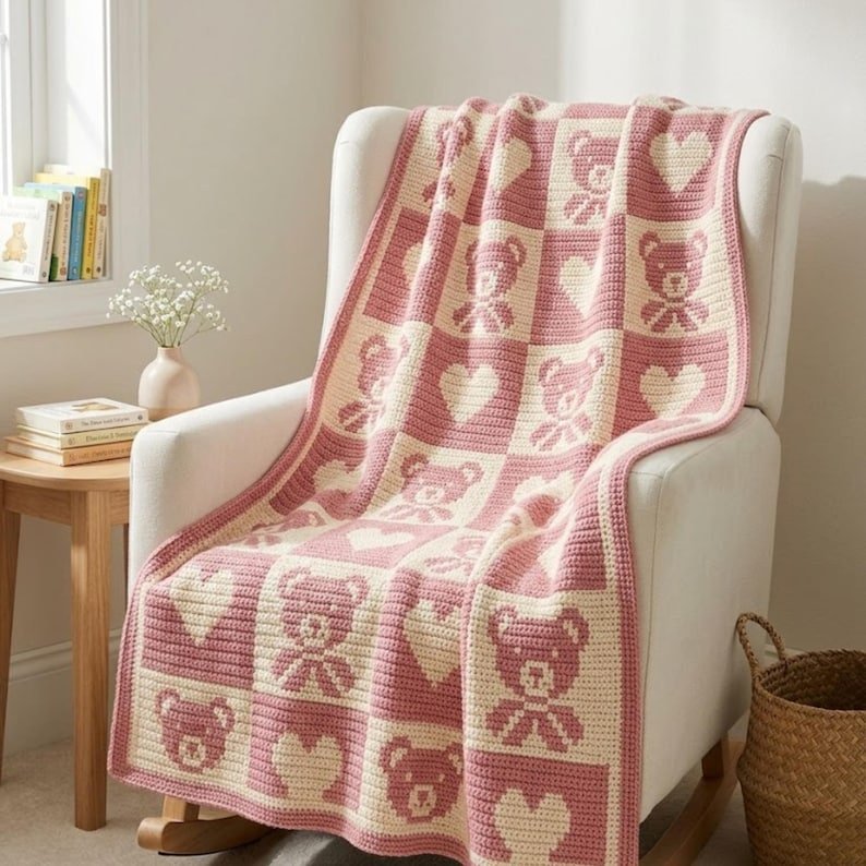 Mosaic Crochet Baby Blanket Pattern - Teddy Bear Heart - Mosaic Crochet PDF Pattern