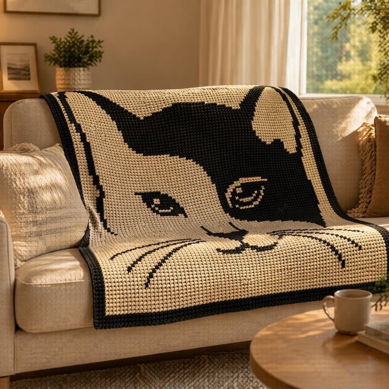 Cat Mosaic Crochet Pattern - Modern Cat Blanket Afghan - Mosaic Crochet PDF Pattern